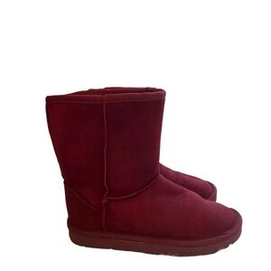 NEW Burgundy Winter Boots Faux Suede Warm Cozy Pull On Size 6‎